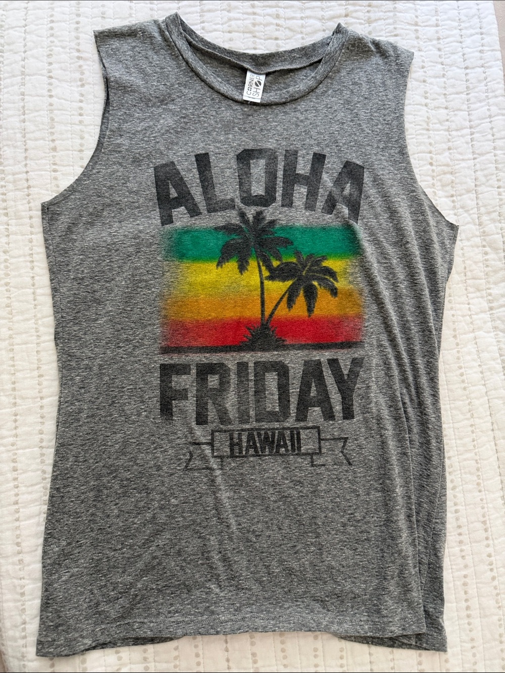 Aloha Friday Hawaii Gray Tank Top with Tropical Print